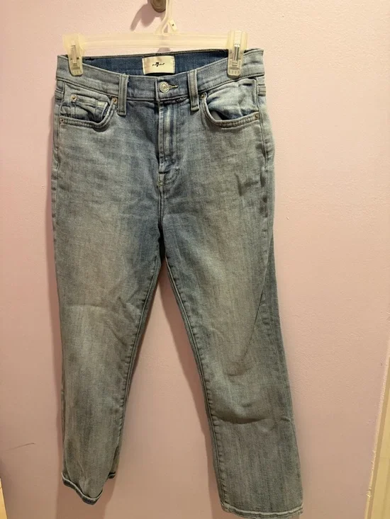 7 For All Mankind Light Blue Straight Leg Jeans - Picture 2 of 6